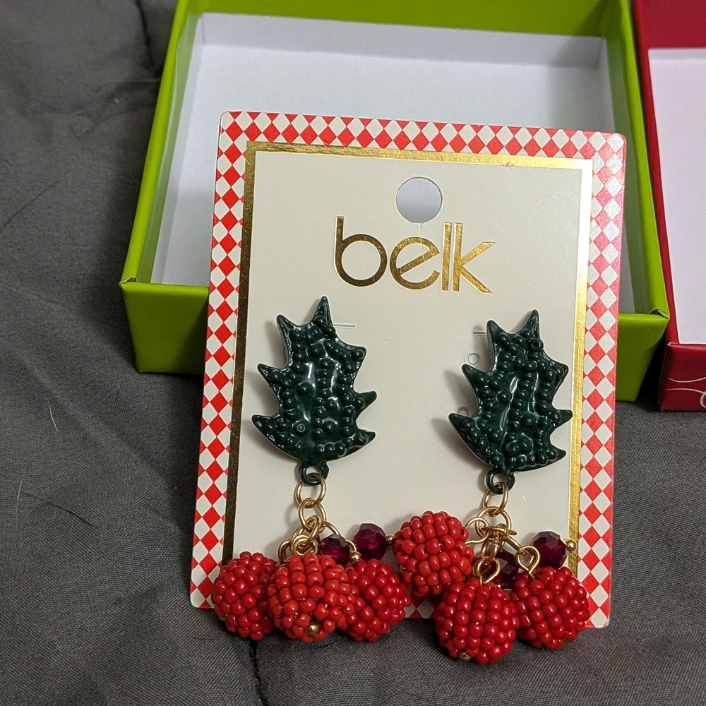 Belk Festive Leaf and Berry Earrings